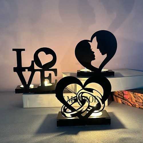 Laser Pattern Festival Candlestick Holder Black Wedding Candle Tray for Home
