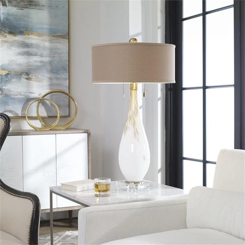 Uttermost Cardoni Contemporary Iron Glass Crystal and Linen Table Lamp in White - Picture 5 of 7