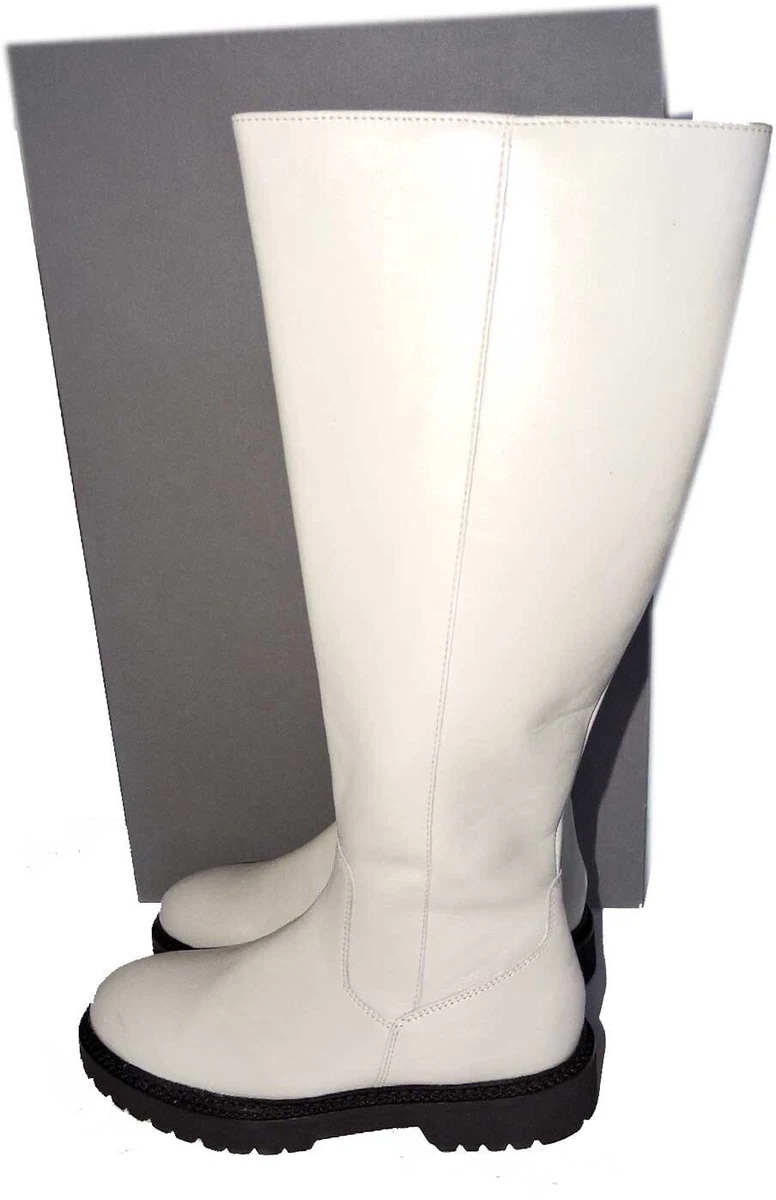 Aquatalia Boots Marietta Ivory Leather Tall Knee Lug Sole Sz 7.5