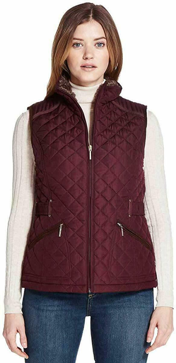 Weatherproof Women's Quilted Faux Fur Lined Vest Mahogany Size Small NWT 192166330005 eBay