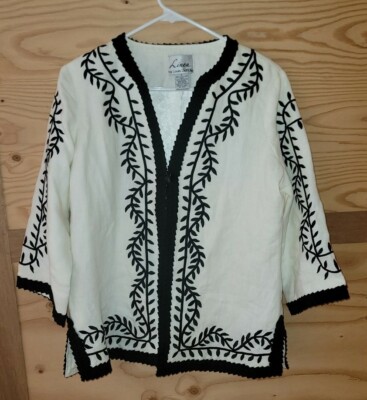 Linea By Louis Dell'olio Jacket cardigan Linen S white Embroidered Deco 0343