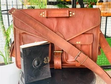 Leather Vintage Laptop Shoulder Briefcase Messenger Bag Satchel Free Notebook