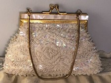 Vintage Hand Made Beaded Purse, White