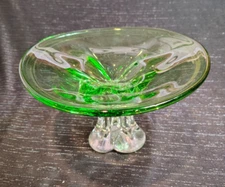 Vintage, Mid Century Modern, Italian, Footed, Green, Art Glass, Dish