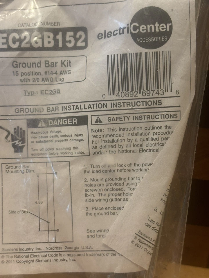 ELECTRICENTER EC2GB152 GROUND BAR KIT 15 POSITION. NEW#14-4 AWG With 2/0AWG Lug - Image 2 of 4