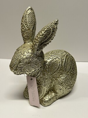Viral TikTok Rachel Zoe Sitting Gold Lace Decoupage Spring Easter Bunny 12  NEW!