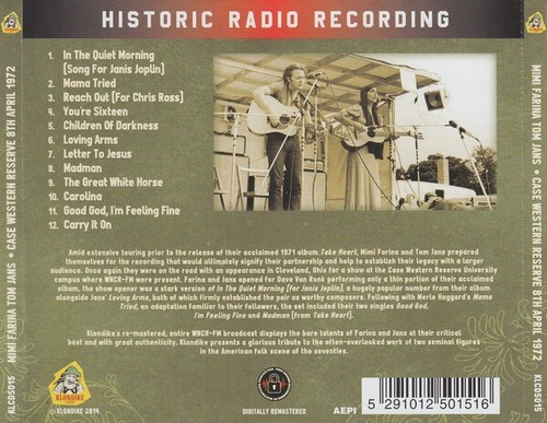 Mimi Farina/Tom Jans - Case Western Reserve 1972 (2014) CD NEU/VERSIEGELT SPEEDYPOST - Bild 2 von 2