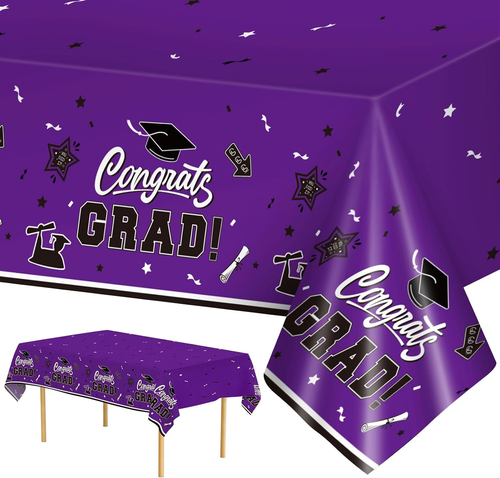 2 Pack Graduation Tablecloth - Congrats Grad Table Cloths, Plastic Disposable Re