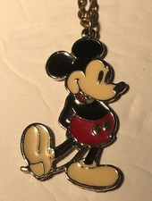 Vintage Mickey Mouse Goldtone Enamel Pendant Drop Chain Walt Disney Productions