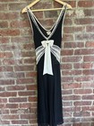 Karen Millen Black Knitted Crochet Beaded V Neck Bow Midi Dress X-Small