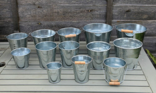 GALVANIZED ZINC TIN METAL BUCKET HERB FLOWER POTS PLANTER IN DIFFERENT SIZES - Picture 1 of 19