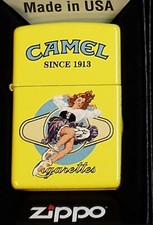 ENCENDEDOR ZIPPO CAMEL PinUp Niña Amarillo Circonita 1036 Edición Limitada Solo 50 Hecho Xxz