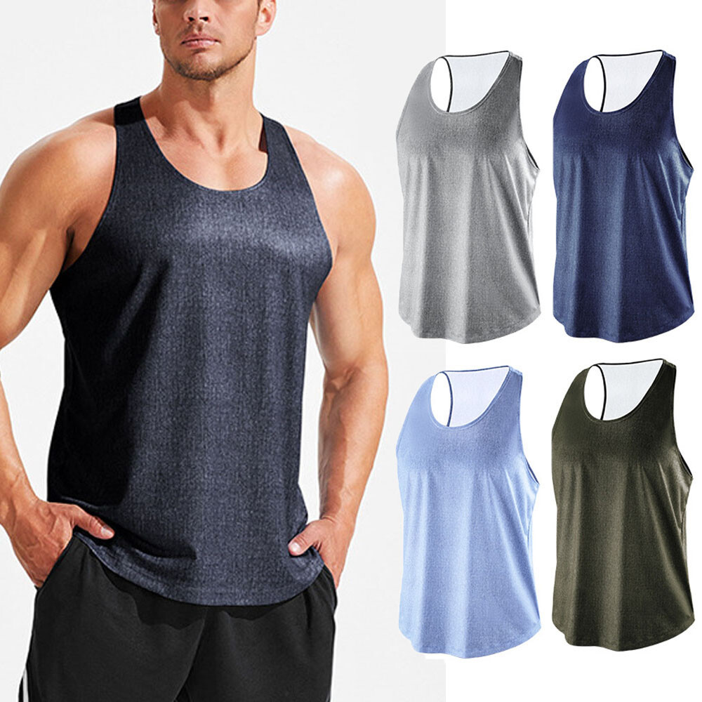 Men's Sports Loose Tops Sleeveless Bodybuilding Vest Gym Fitness Tees T-Shirts