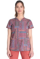 Fair Isle Patch Dickies Prints Scrubs V Neck Top DK667 FIPT