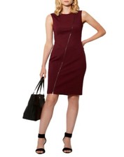 FAB Karen Millen Wine Red Zip Detail Sleeveless Pencil Dress Size 12 VGC Work