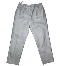 Metro Style Pants 100 Leather Silver Sz Petite 10 Lined Pocket 27.5" Inseam 10P