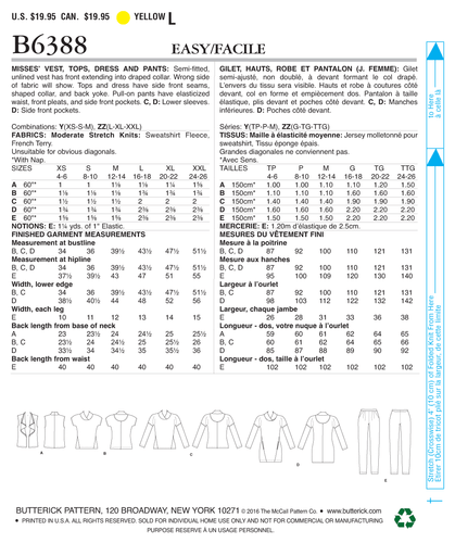 Butterick Easy CUCIRE PATTERN B6388 Misses gilet, top, abito, pantaloni - Foto 7 di 7