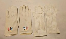 Women's Vintage Ivory  White Gloves Wrist Nylon Accents  Embroidered