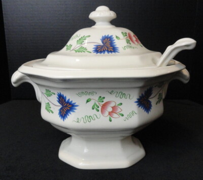 Vintage IROQUOIS China GREENFIELD VILLAGE Red & Blue Flowers SOUP TURREEN &LADLE