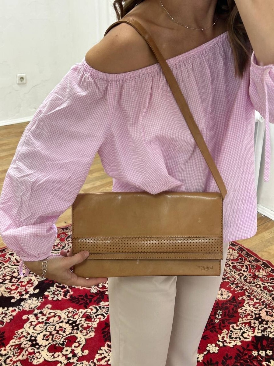 Vintage leather clutch bag Louis Feraud Paris brown cross body