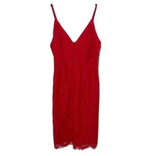 ASTR The Label Sheath Cocktail Dress S Red Lattice Inset Lace Sleeveless Floral