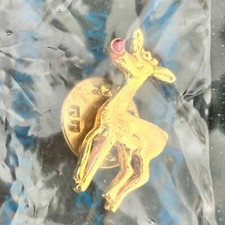 Vintage 80s Harriet Carter Rudolph Pin 24K Gold Plated with Red Nose 1980s