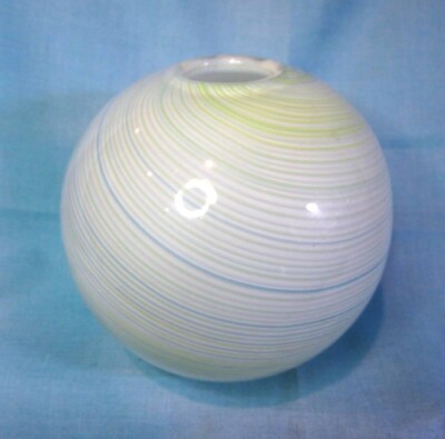 DANSK International Art Glass White Green Blue Lattimo Mezza Filigrana Vase 5''