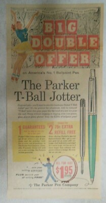 Parker Pen Ad: Parker T-Ball Jotter Pen from 1959 Size: 7.5 x 15