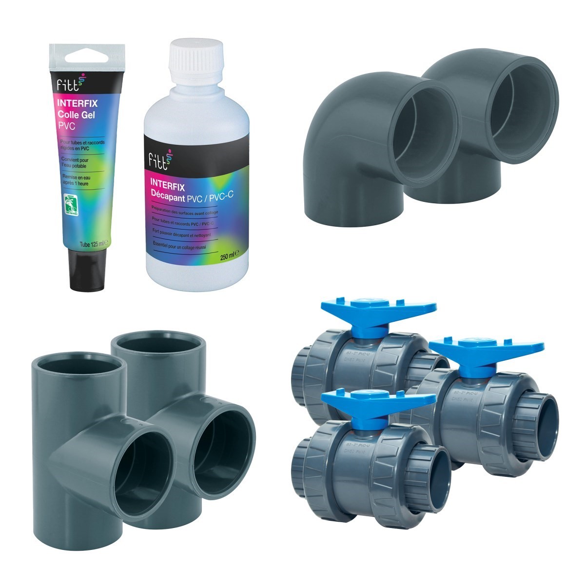 Kit bypass 50 mm pour réparer les fuites et isoler le chauffage de piscine