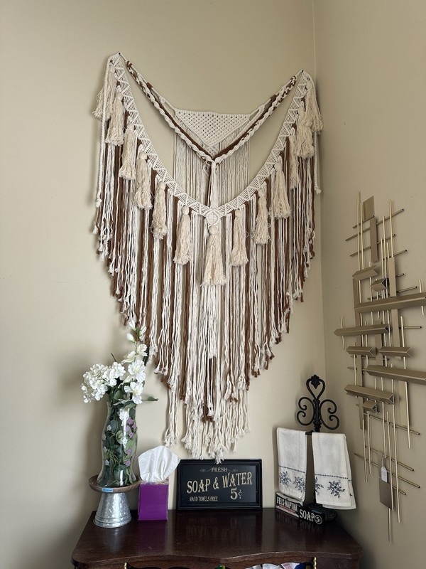 JAKALIN Large Handmade Macrame Wall Hanging Boho Decor Natural Cotton 47x55in
