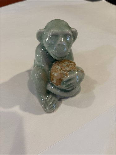 Celadon Porcelain Green MONKEY With Fruit Signed 3.5” - Picture 10 of 10