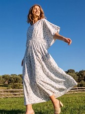 Ditsy Floral Print Drawstring Kaftan Maxi Dress