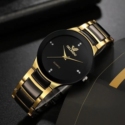 Mens Business Watch Black Dial Steel Quartz Wristwatch Luxury Sleek Dress