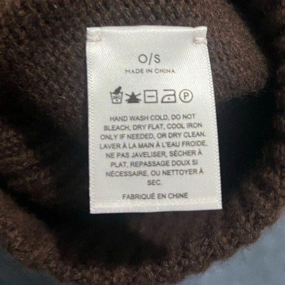 Gorro Aritzia Babaton 100 % cachemir puño acanalado marrón talla única Foto 3 de 4