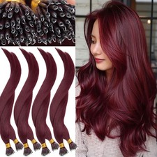 Thick Nano Ring Human Hair Extensions Micro Loop Beads 100 Remy Hair Burgundy