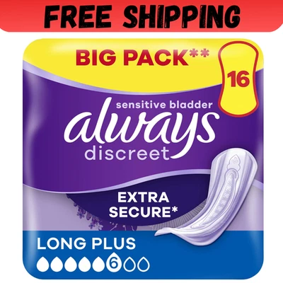 Always Discreet Incontinence Pads, Long Odour Neutraliser 16 Pads BIGGER PACK