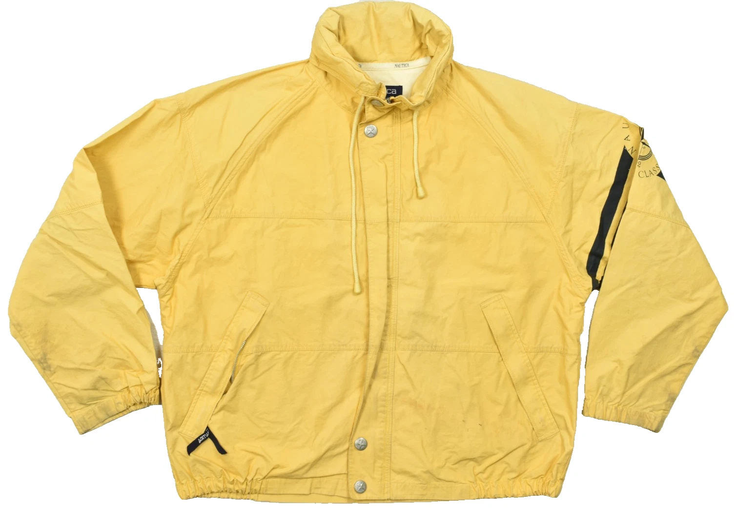 Vintage Nautica Mens L Yellow 100% Cotton Sail Zip Up Jacket 90s Sailing Gear