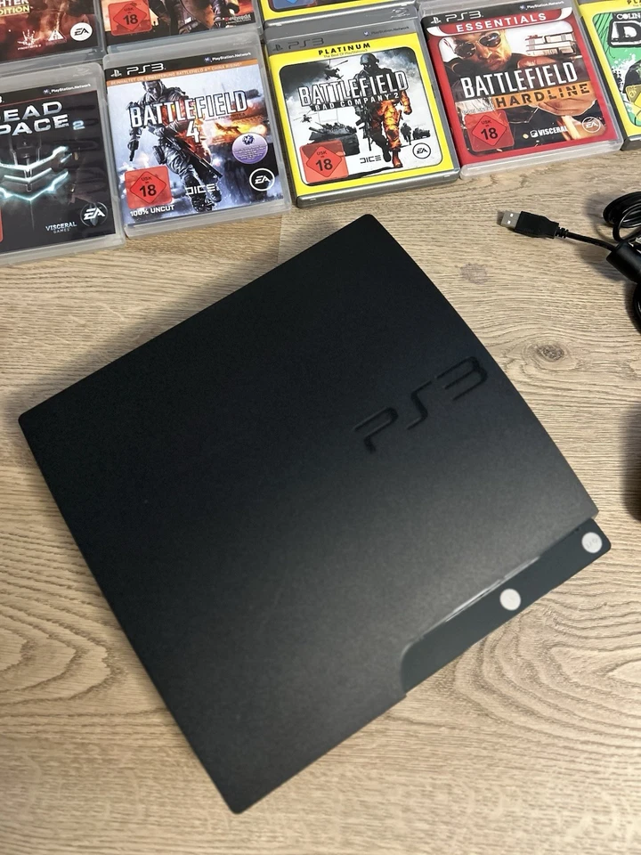 Sony PlayStation 3 PS3 Slim Konsole Schwarz + 17 Spiele + Wandhalterung Top !!! - Bild 3 von 4