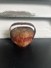 Old Miniature Chinese Woven Basket With Lid And Handle