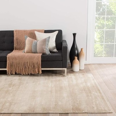 Handwebstuhl Einfarbig Uni Viskose Teppich Premium Beige Farbe Designer Handa...
