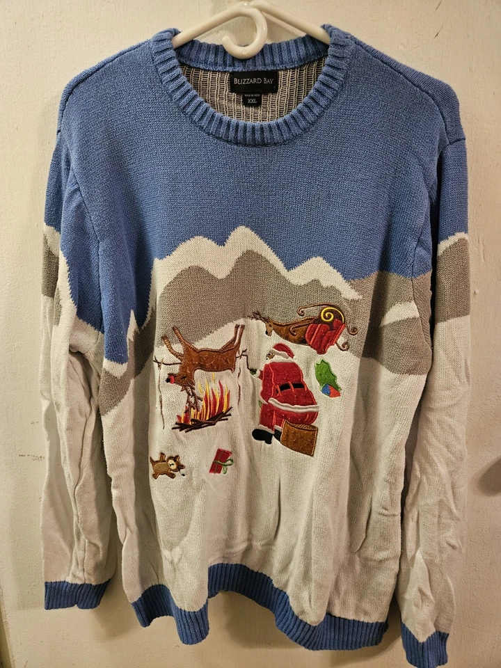 Funny Christmas Sweater Mens Size 2XL Santa Roasting Reindeer - Image 2 of 4