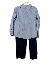 IZOD Boys 2 Piece Bear Print Collared Shirt Navy Pants Outfit Set Size 5 Regular