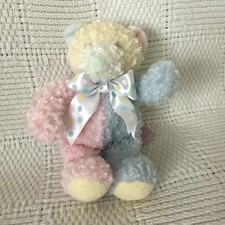 First Main Teddy Bear Baby Rattle Lovey Plush Chenille Toy Pastel Pink Blue 8"