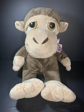 Large Walmart Jungle Monkey Big Eyes Purple Bow 20  Plush Stuffed Animal HTF