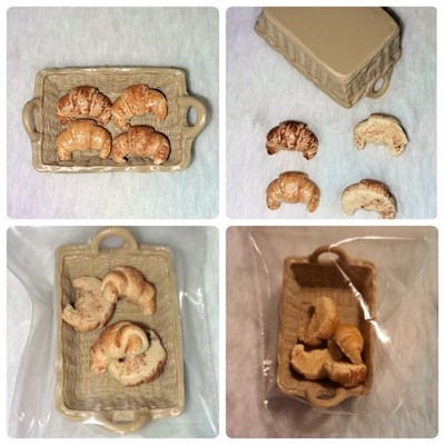 1:12 scale miniature croissant rolls with woven basket, 4 mini rolls