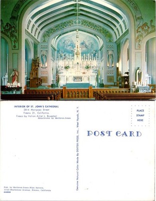 Interior St Johns Cathedral Fresno California Postcard Dexter Press Unposted