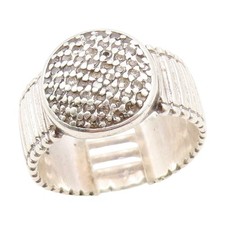 925 Sterling Silver Vintage Ring Classic CZ Cluster Grooved Band Sz 8 RG34701