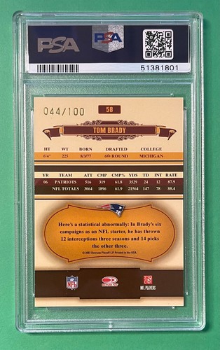 2007 DONRUSS CLASSICS TOM BRADY TIMELESS TRIBUTES BRONZE 44/100 PSA 9 MINT - Picture 2 of 2