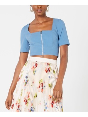 JILL STUART Womens Crop Top Blue Short Sleeve Square Neck 4