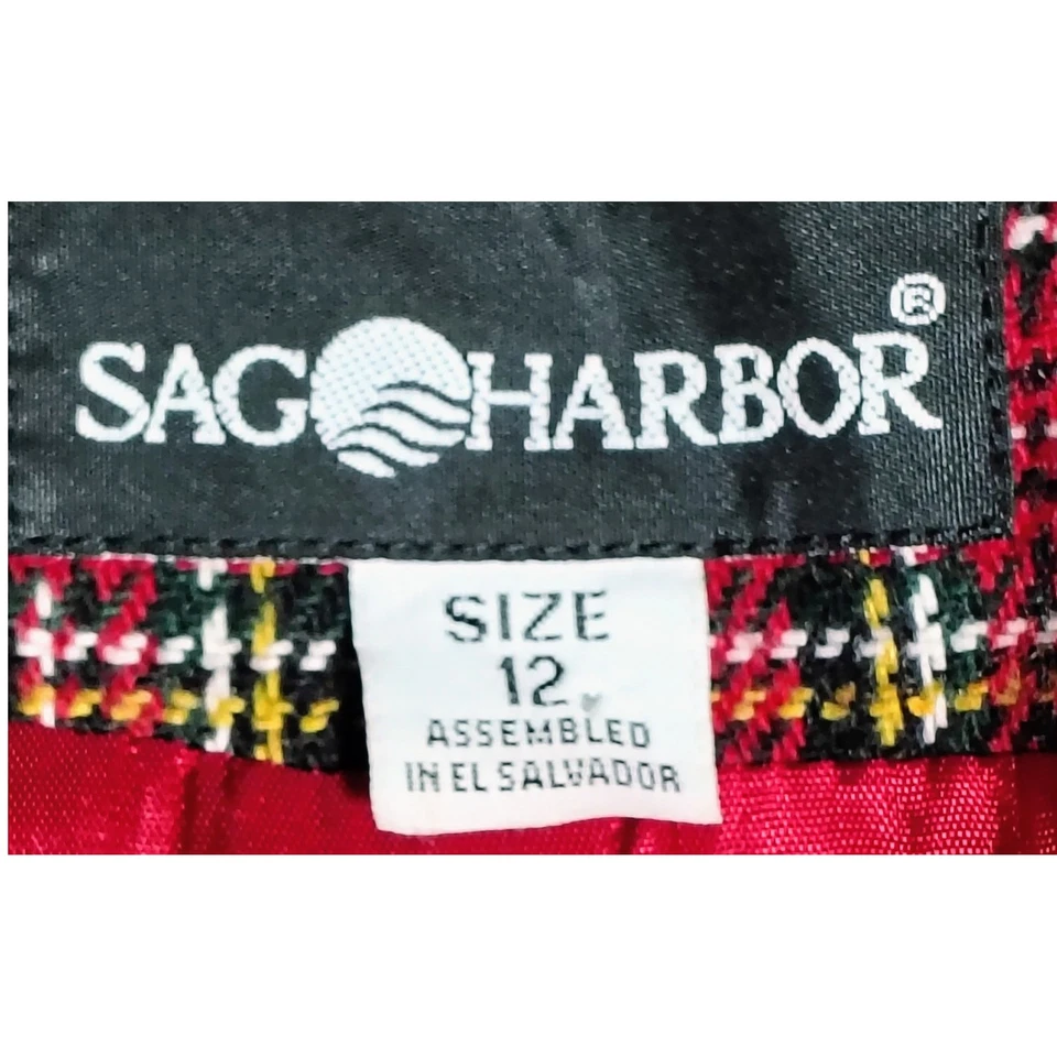 Conjunto de traje falda blazer vintage Sag Harbor rojo cuello terciopelo a cuadros talla 12 Foto 3 de 4